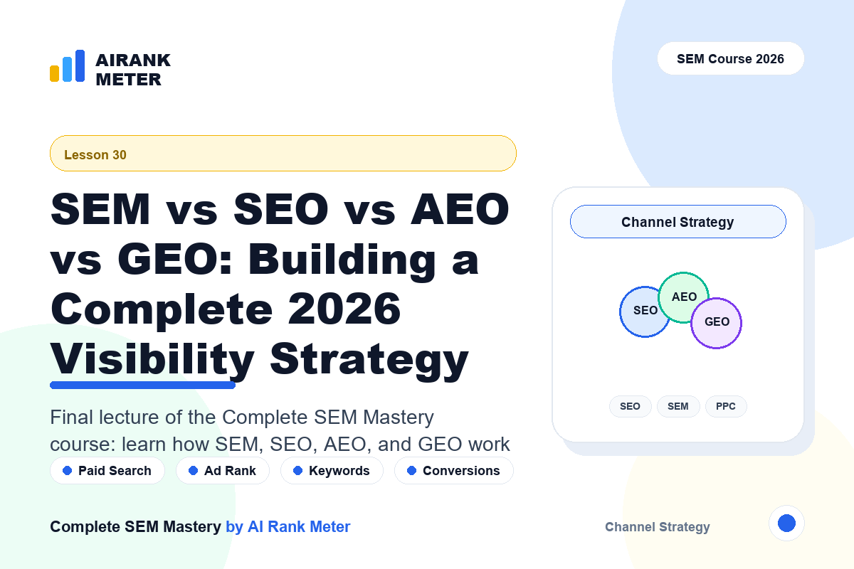 Lecture 30: SEM vs SEO vs AEO vs GEO: Building a Complete 2026 Visibility Strategy